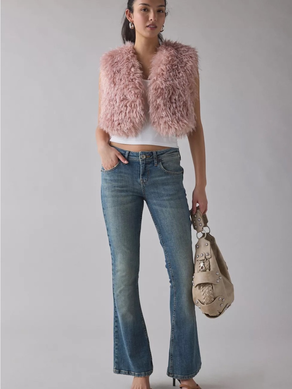Azalea Wang NWT Camille Faux Fur Crop Vest pink